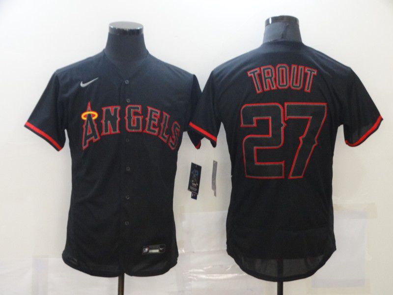 Men Los Angeles Angels #27 Trout Black Elite Nike MLB Jerseys